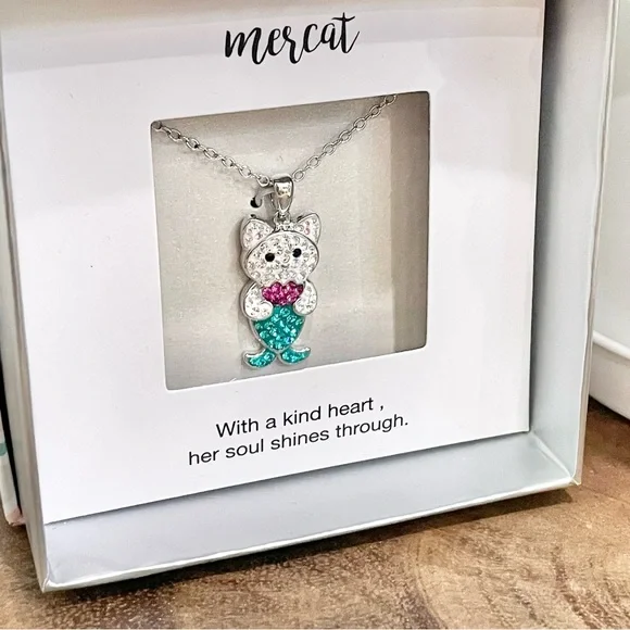 NWT cat paw print necklace, mermaid cat necklace, and cat earrings - Picture 5 of 6